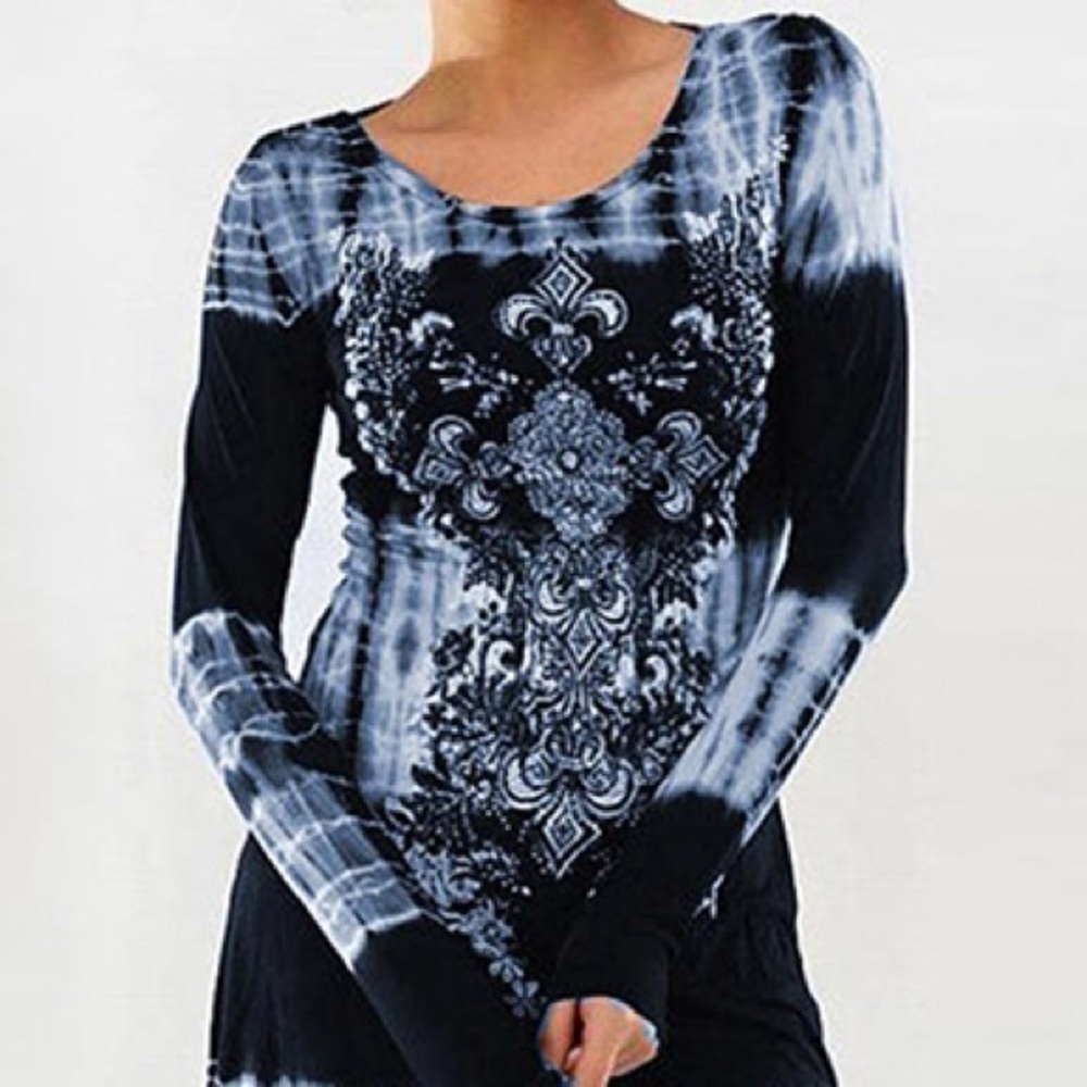 Women's Combination Long Sleeves Tie Dye Tunic
